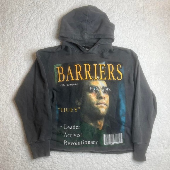 Barriers Huey Newton black panther mens faded black hoodie cropped fit - Picture 8 of 8